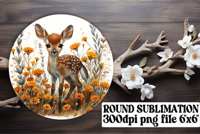 Charming Deer with Flowers Keychain Sublimation Design Round Sublimation afrosvg 