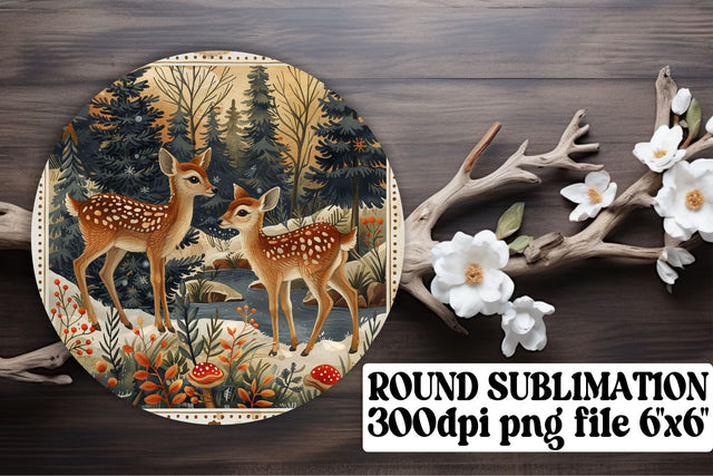 Charming Deer with Flowers Keychain Sublimation Round Design Sublimation afrosvg 