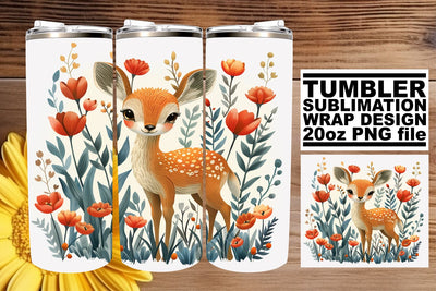 Charming Deer with Flowers Tumbler Wrap Design 20oz Sublimation Sublimation afrosvg 