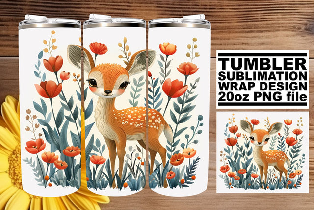 Charming Deer with Flowers Tumbler Wrap Design 20oz Sublimation Sublimation afrosvg 
