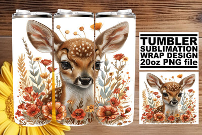 Charming Deer with Flowers Tumbler Wrap Sublimation 20oz Sublimation afrosvg 