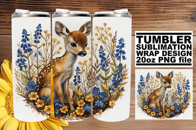 Charming Deer with Flowers Tumbler Wrap Sublimation Design 20oz Sublimation afrosvg 