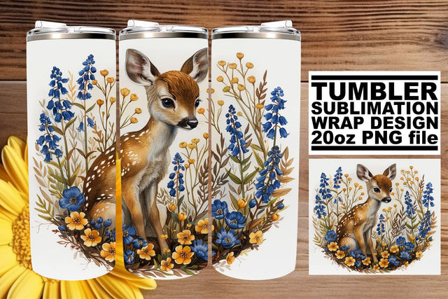 Charming Deer with Flowers Tumbler Wrap Sublimation Design 20oz Sublimation afrosvg 