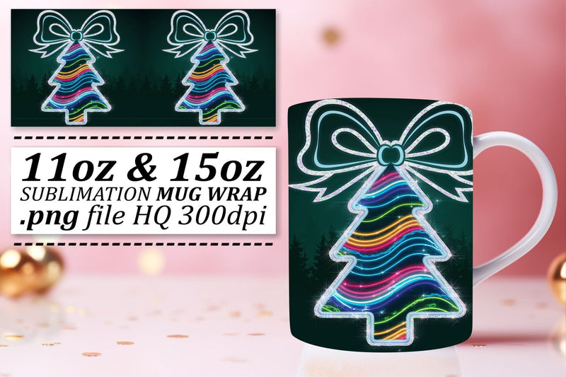 Charming designs for 11oz and 15oz mugs, get inspired! , Neon Xmas Sublimation afrosvg 