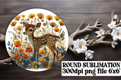 Charming Floral Deer Keychain Sublimation Design Round Sublimation afrosvg 