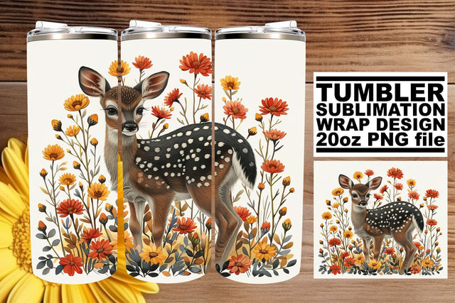 Charming Floral Deer Tumbler Wrap Sublimation Design 20oz Sublimation afrosvg 