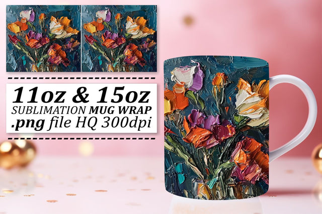 Charming Flower Oil Paint Mug Design - 11oz & 15oz Sublimation afrosvg 