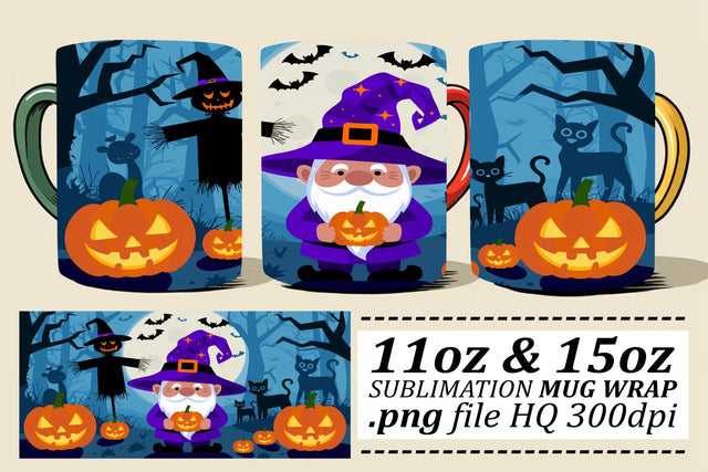 Charming Gnome Halloween Mug Wrap 11oz Sublimation afrosvg 