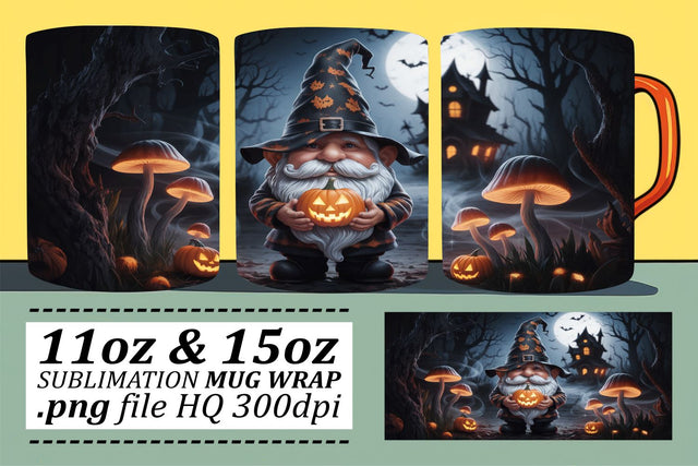 Charming Gnome Mug Wrap for Halloween Sublimation afrosvg 