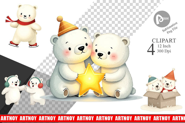 Charming Polar Bears Clipart Sublimation artnoy 