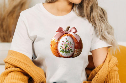 Charming quilted pumpkin, pink bow PNG Sublimation Clipart Sublimation SVGArt 