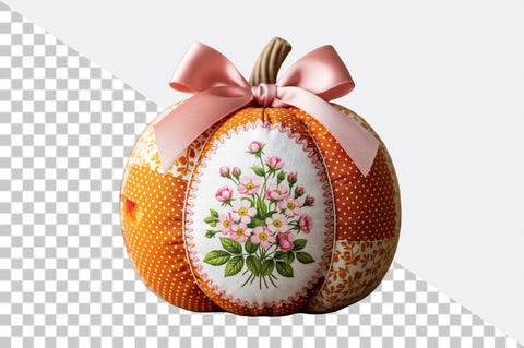 Charming quilted pumpkin, pink bow PNG Sublimation Clipart Sublimation SVGArt 