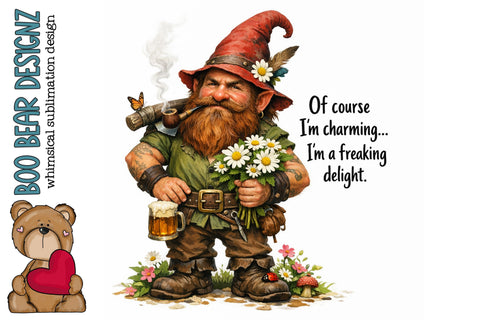 Charming Sarcastic Gnome Clipart Sublimation Boo Bear Designz 