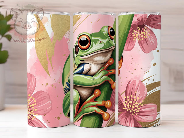 Charming & Serene Cute Frog Tumbler, Cherry Blossom Design, Spring Frog Wrap, Japanese Flora Sublimation, Pond Life Tumbler, 20oz Nature Lover Gift, DIY Botanical Tumbler Sublimation Lara' s Designs 
