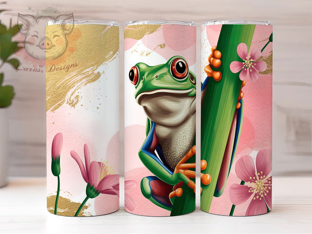 Charming & Serene Cute Frog Tumbler, Cherry Blossom Design, Spring Frog Wrap, Japanese Flora Sublimation, Pond Life Tumbler, 20oz Nature Lover Gift, DIY Botanical Tumbler Sublimation Lara' s Designs 