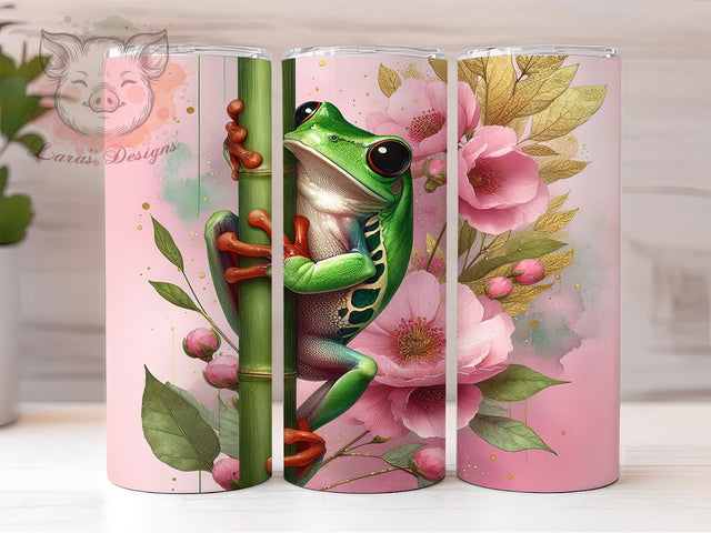Charming & Serene Cute Frog Tumbler, Cherry Blossom Design, Spring Frog Wrap, Japanese Flora Sublimation, Pond Life Tumbler, 20oz Nature Lover Gift, DIY Botanical Tumbler Sublimation Lara' s Designs 