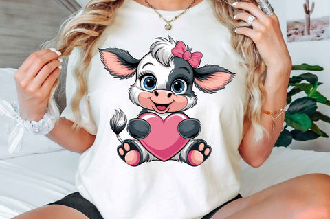 Charming Valentine's Day Cow Graphic with Hearts Sublimation Design Sublimation Regulrcrative 