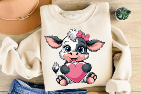 Charming Valentine's Day Cow Graphic with Hearts Sublimation Design Sublimation Regulrcrative 