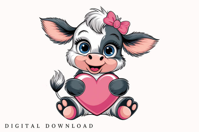 Charming Valentine's Day Cow Graphic with Hearts Sublimation Design Sublimation Regulrcrative 