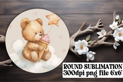 Charming Watercolor Bear Circle Ornaments Sublimation afrosvg 