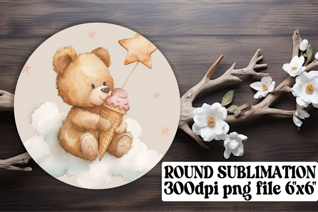 Charming Watercolor Bear Circle Ornaments Sublimation afrosvg 