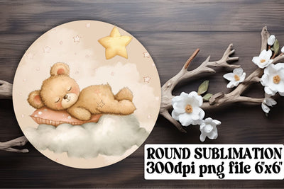 Charming Watercolor Bear Circle Ornaments Sublimation afrosvg 