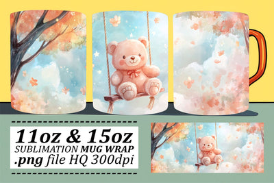 Charming Watercolor Bear Mug Wrap 11oz Sublimation afrosvg 