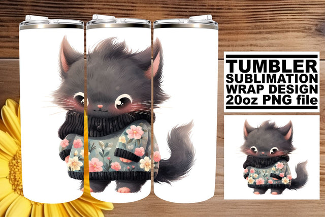 Charming Watercolor Kitty Design Tumbler Wrap Sublimation Pack Sublimation afrosvg 