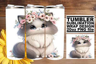 Charming Watercolor Kitty Tumbler Wrap Sublimation Pack Sublimation afrosvg 