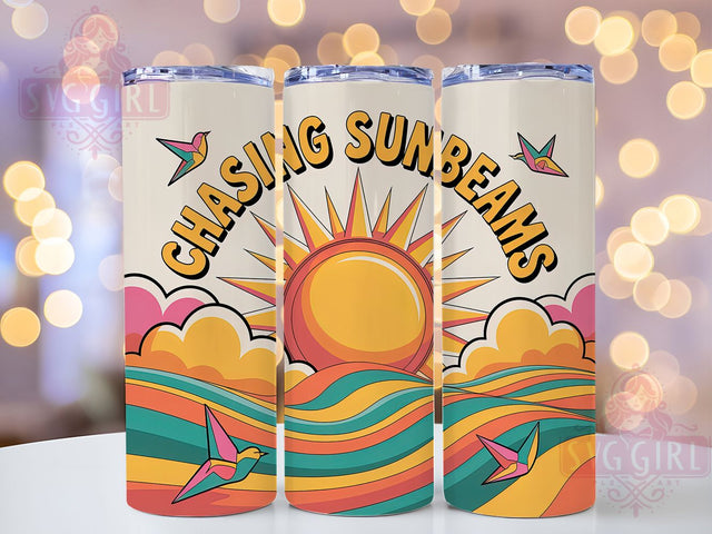 Chasing Sunbeams 20oz Tumbler, Chasing Sunbeams Quote, Positive Summer Saying, Tropical Sublimation Design, Vintage Summer Vibes, 20oz Tumbler Wrap, Sublimation Design PNG, Summer Gift Sublimation SvggirlplusArt 