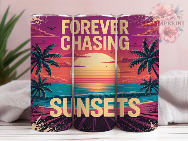 Chasing Sunsets Retro Beach Tumbler Wrap, Chasing Sunsets PNG, Retro Beach Design, 20oz Sublimation Wrap, Tropical Sunset Cup, Forever Summer Tumbler, Vintage Beach PNG Sublimation Li Zamperini 
