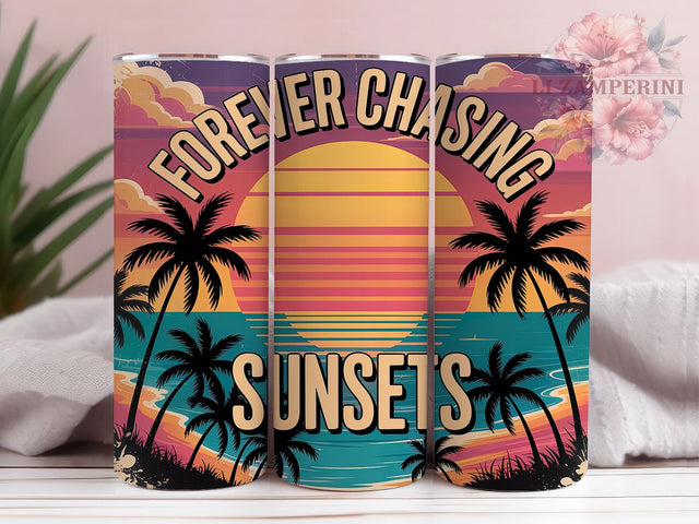 Chasing Sunsets Retro Beach Tumbler Wrap, Chasing Sunsets PNG, Retro Beach Design, 20oz Sublimation Wrap, Tropical Sunset Cup, Forever Summer Tumbler, Vintage Beach PNG Sublimation Li Zamperini 