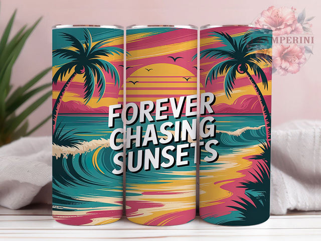 Chasing Sunsets Retro Beach Tumbler Wrap, Chasing Sunsets PNG, Retro Beach Design, 20oz Sublimation Wrap, Tropical Sunset Cup, Forever Summer Tumbler, Vintage Beach PNG Sublimation Li Zamperini 