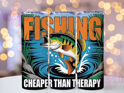 Cheaper Than Therapy 20oz Tumbler, Funny Fishing Tumbler, Sublimation Wrap, 20oz Tumbler Design, Outdoor Fishing Gift, PNG Tumbler Wrap, Fisherman Quotes Sublimation SvggirlplusArt 