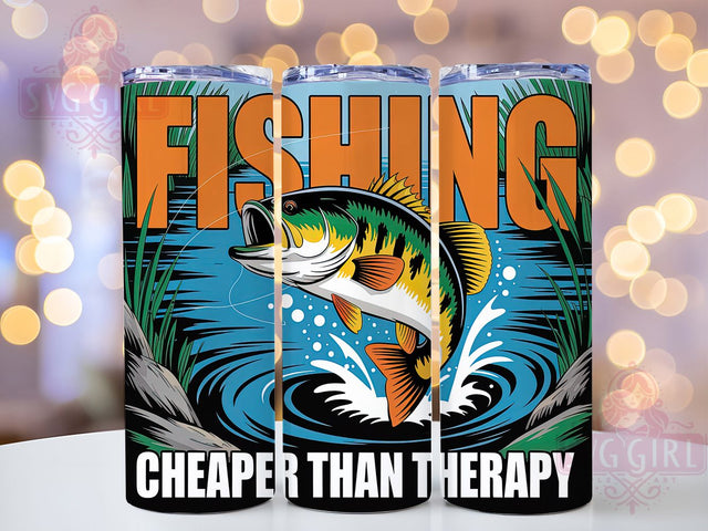 Cheaper Than Therapy 20oz Tumbler, Funny Fishing Tumbler, Sublimation Wrap, 20oz Tumbler Design, Outdoor Fishing Gift, PNG Tumbler Wrap, Fisherman Quotes Sublimation SvggirlplusArt 