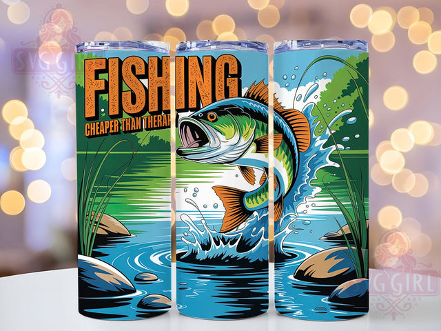 Cheaper Than Therapy 20oz Tumbler, Funny Fishing Tumbler, Sublimation Wrap, 20oz Tumbler Design, Outdoor Fishing Gift, PNG Tumbler Wrap, Fisherman Quotes Sublimation SvggirlplusArt 