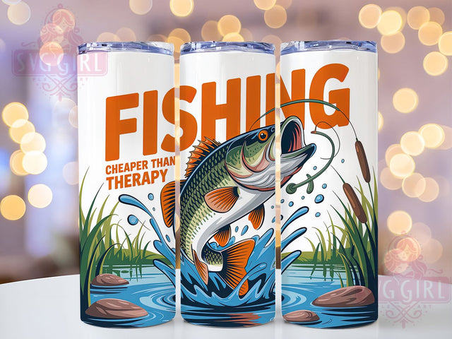 Cheaper Than Therapy 20oz Tumbler, Funny Fishing Tumbler, Sublimation Wrap, 20oz Tumbler Design, Outdoor Fishing Gift, PNG Tumbler Wrap, Fisherman Quotes Sublimation SvggirlplusArt 