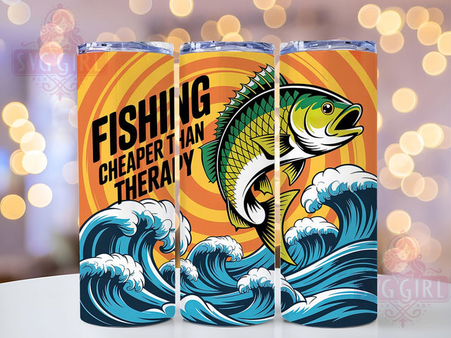 Cheaper Than Therapy 20oz Tumbler, Funny Fishing Tumbler, Sublimation Wrap, 20oz Tumbler Design, Outdoor Fishing Gift, PNG Tumbler Wrap, Humorous Fishing Quote Sublimation SvggirlplusArt 