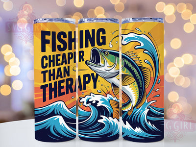 Cheaper Than Therapy 20oz Tumbler, Funny Fishing Tumbler, Sublimation Wrap, 20oz Tumbler Design, Outdoor Fishing Gift, PNG Tumbler Wrap, Humorous Fishing Quote Sublimation SvggirlplusArt 