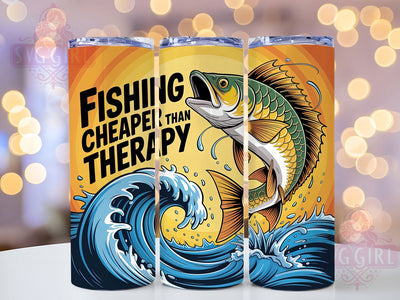 Cheaper Than Therapy 20oz Tumbler, Funny Fishing Tumbler, Sublimation Wrap, 20oz Tumbler Design, Outdoor Fishing Gift, PNG Tumbler Wrap, Humorous Fishing Quote Sublimation SvggirlplusArt 