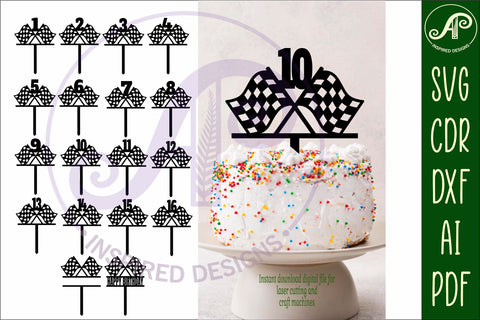 Checkered flag number cake toppers, 18 tops SVG APInspireddesigns 