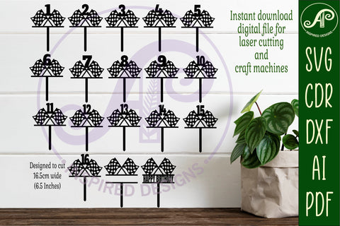 Checkered flag number cake toppers, 18 tops SVG APInspireddesigns 