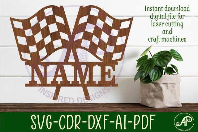 Checkered flags design name sign svg laser cut template SVG APInspireddesigns 