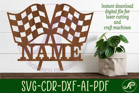 Checkered flags design name sign svg laser cut template SVG APInspireddesigns 
