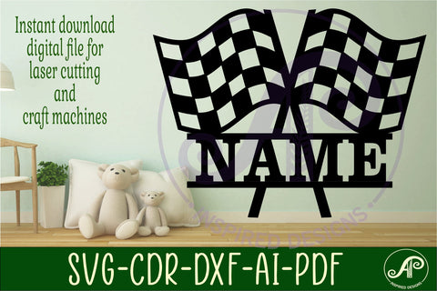 Checkered flags design name sign svg laser cut template SVG APInspireddesigns 