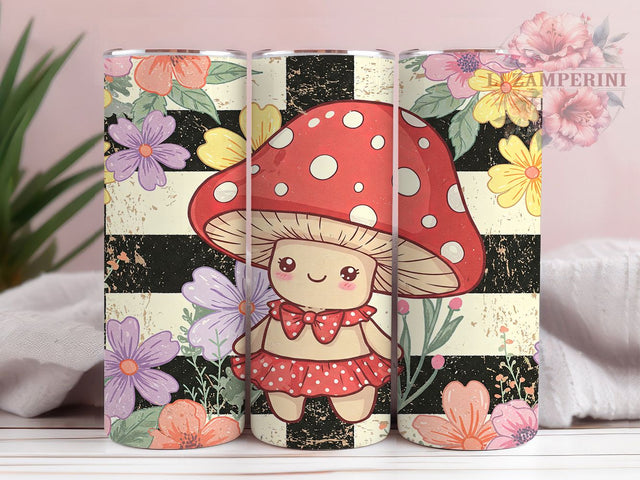 Checkered Flower Mushroom Tumbler, Flower Mushroom, Mushroom Tumbler, Floral Tumbler, 20oz Sublimation, Nature Tumbler, Retro Tumbler Sublimation Li Zamperini 