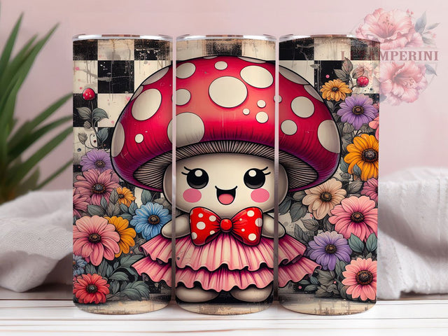 Checkered Flower Mushroom Tumbler, Flower Mushroom, Mushroom Tumbler, Floral Tumbler, 20oz Sublimation, Nature Tumbler, Retro Tumbler Sublimation Li Zamperini 