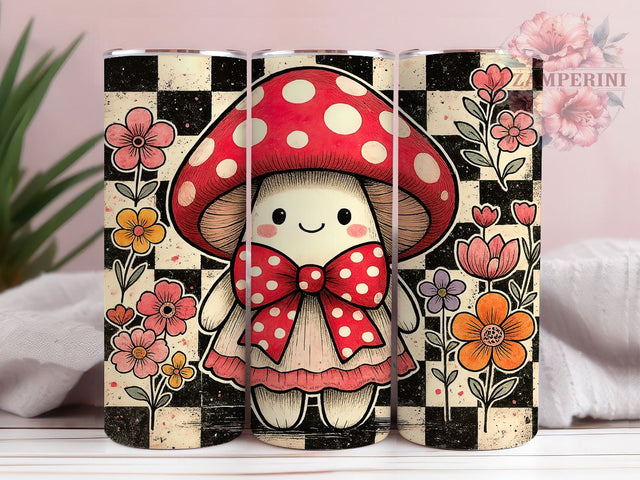 Checkered Flower Mushroom Tumbler, Flower Mushroom, Mushroom Tumbler, Floral Tumbler, 20oz Sublimation, Nature Tumbler, Retro Tumbler Sublimation Li Zamperini 