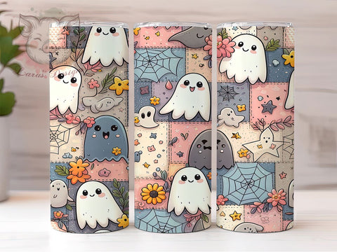 Checkered Ghost 20oz Tumbler Png, Straight & Tapered Tumbler Png, Spooky Season Tumbler Png, Digital Download PNG Sublimation Lara' s Designs 