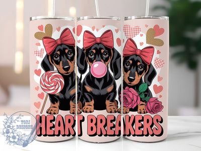 Checkered Hearts Dachshund Tumbler, Checkered Hearts Wrap, Leopard Heart Cup, 20oz Sublimation Wrap, Stylish Valentine Dog Design Tumbler, Artistic Dachshund Heart Cup, Cute Animal Valentine Theme Wrap Sublimation ToriDesigns 